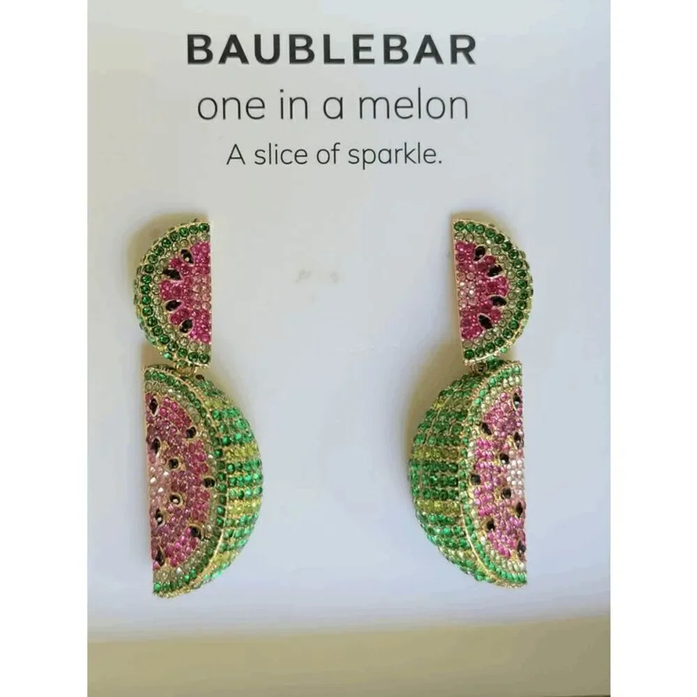 🍉 BAUBLEBAR Crystal Watermelon Slice Drop Statement Earrings NEW IN BOX